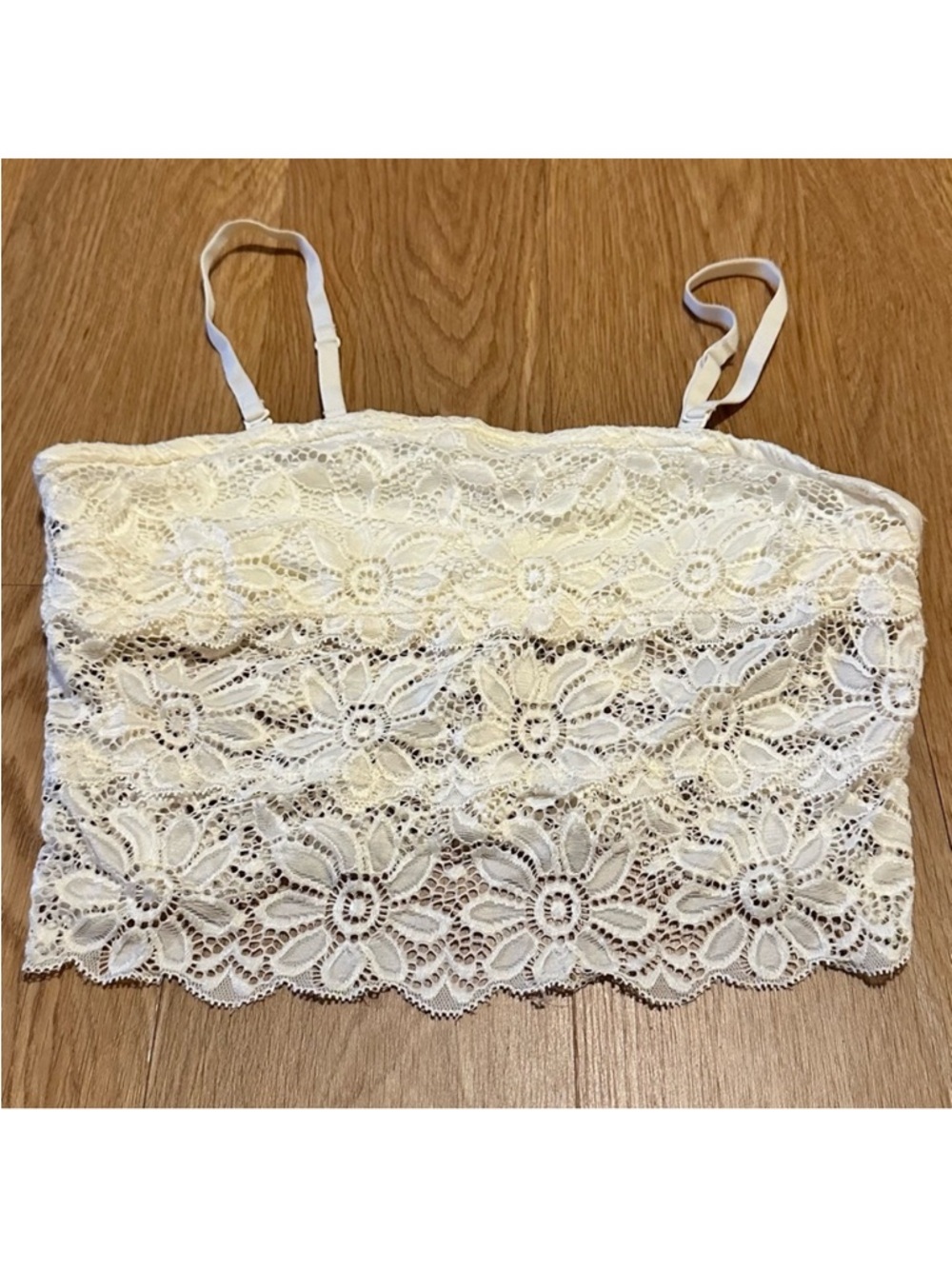 Lace Cropped Bralette Tank Top Cream White Tube top Straps/ strapless Floral